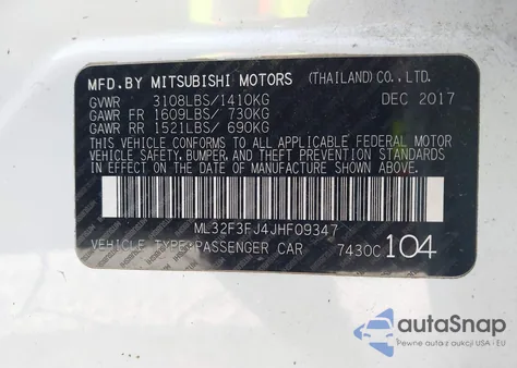 2018 Mitsubishi Mirage G4 Es from USA, damaged, VIN ML32F3FJ4JHF09347